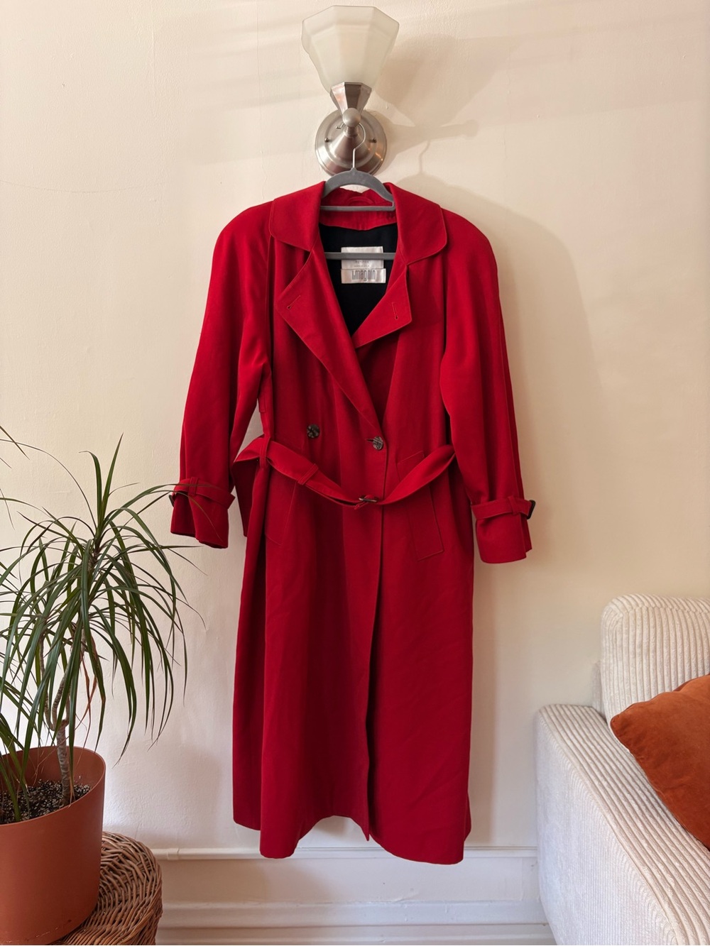Jones New York Petites Red Trench Coat Classic Double Breasted Belted Jacket